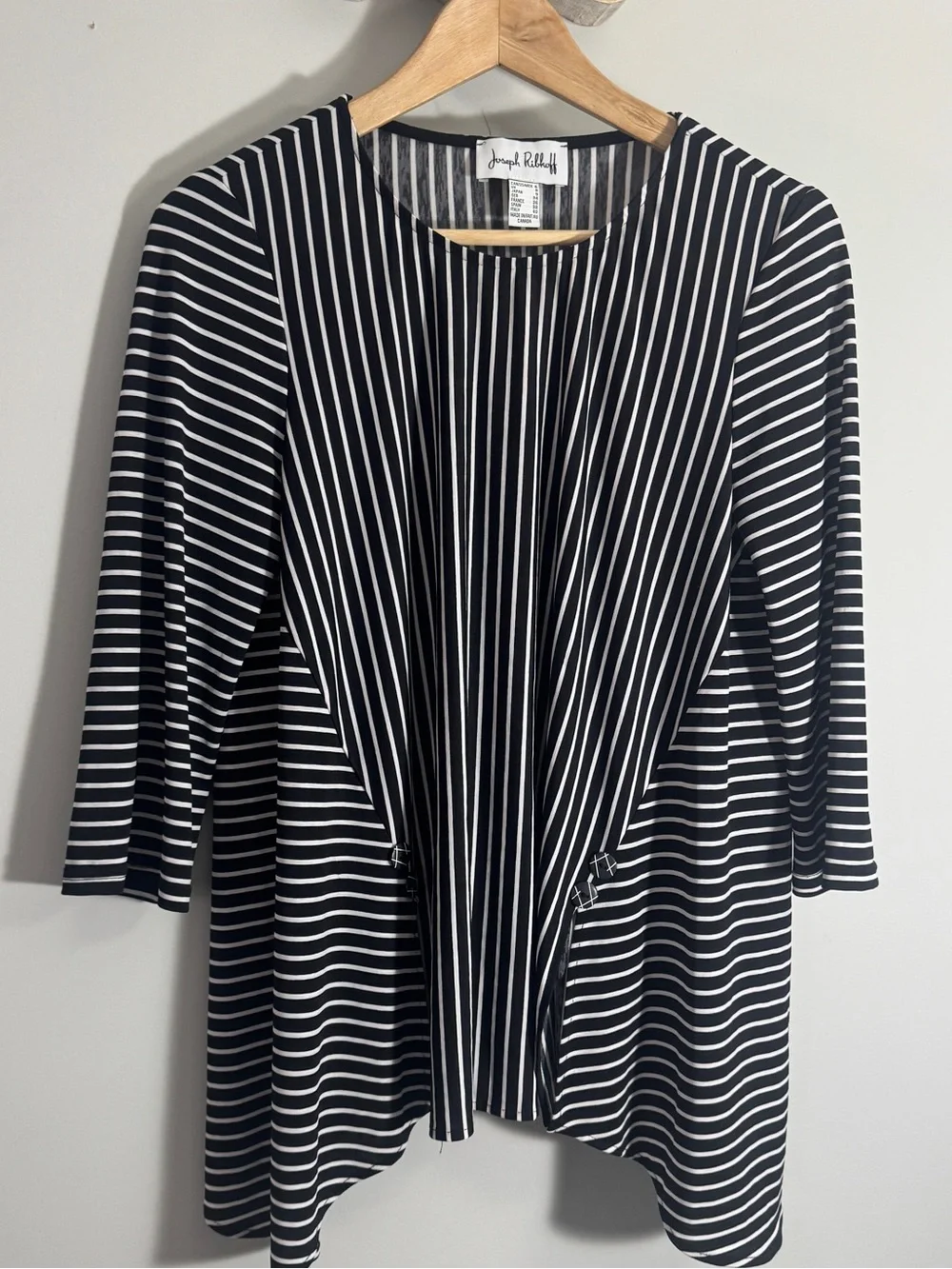 Joseph Ribkoff Striped Tunic Top Shirt button sz 6 Black White 3/4 Sleeve Canada - Picture 4 of 9